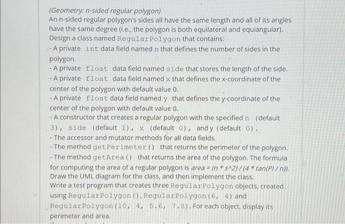 Solved (Geometry: n-sided regular polygon) An n-sided | Chegg.com