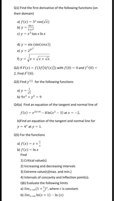 Solved Q1 Find The First Derivative Of The Following 2444