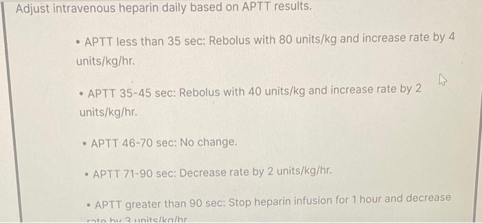 Solved Bolus heparin at 80 units/kg. Begin intravenous | Chegg.com