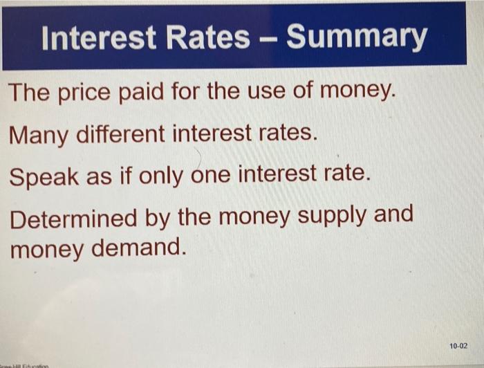 Solved Interest Rates - Summary The price paid for the use | Chegg.com