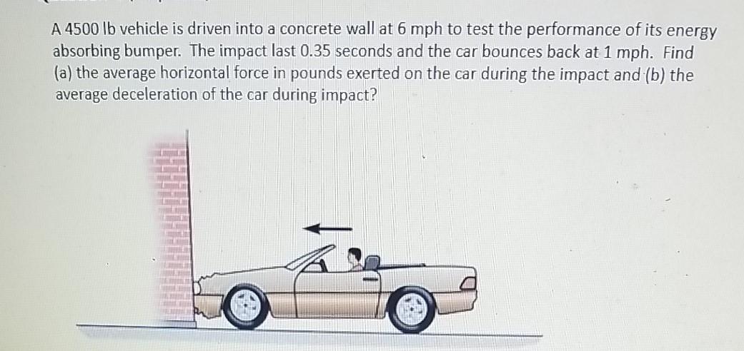 Solved A 4500 lb vehicle is driven into a concrete wall at 6 | Chegg.com