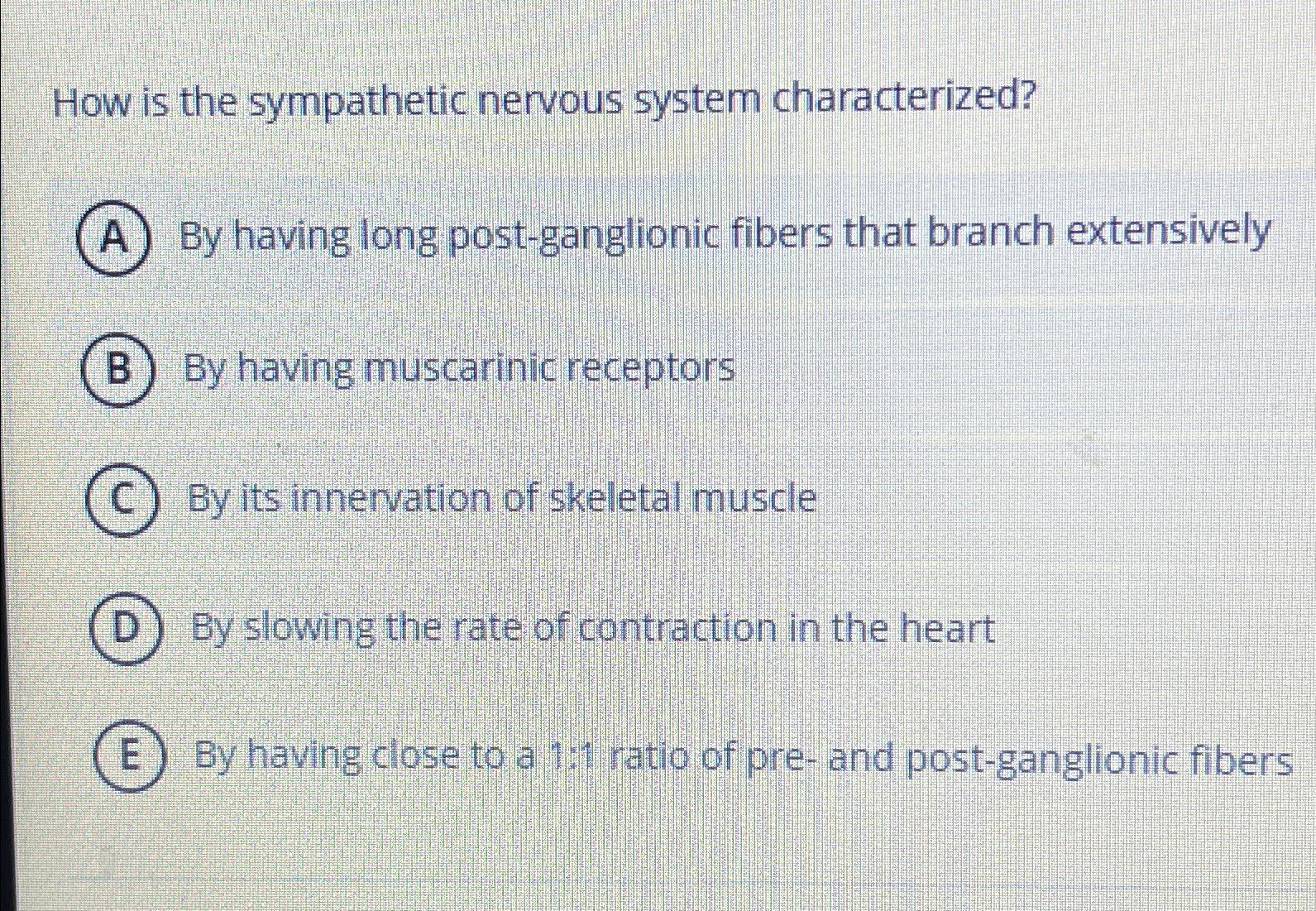 Solved How is the sympathetic nervous system characterized?A | Chegg.com