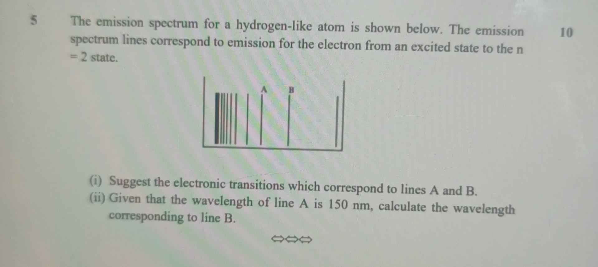 Solved 5 The emission spectrum for a hydrogen-like atom is | Chegg.com