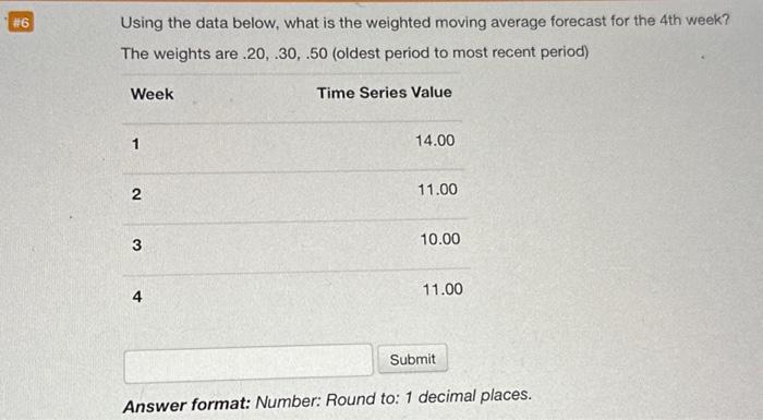 Solved Using the data below, what is the weighted moving | Chegg.com