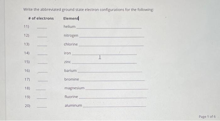Solved Write the abbreviated ground state electron | Chegg.com
