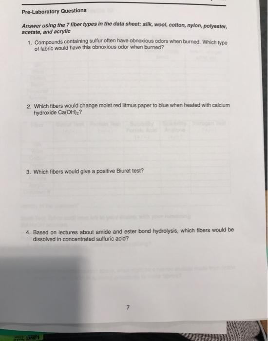 Solved Pre-Laboratory Questions Answer using the 7 fiber | Chegg.com