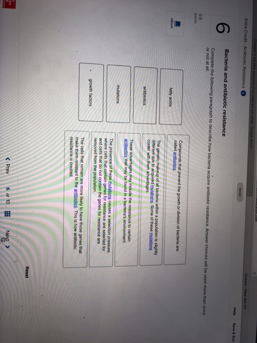 Solved Extra Credit Antibiotic Resistance Connect 102 Help