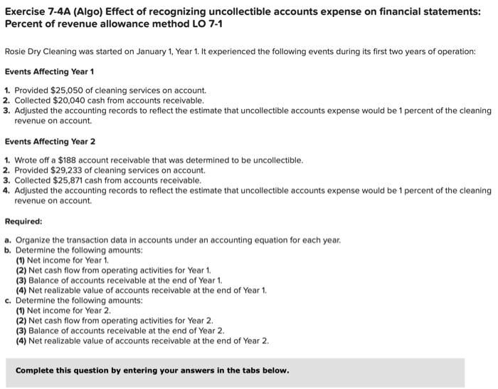 Solved Exercise 7-4A (Algo) Effect of recognizing | Chegg.com