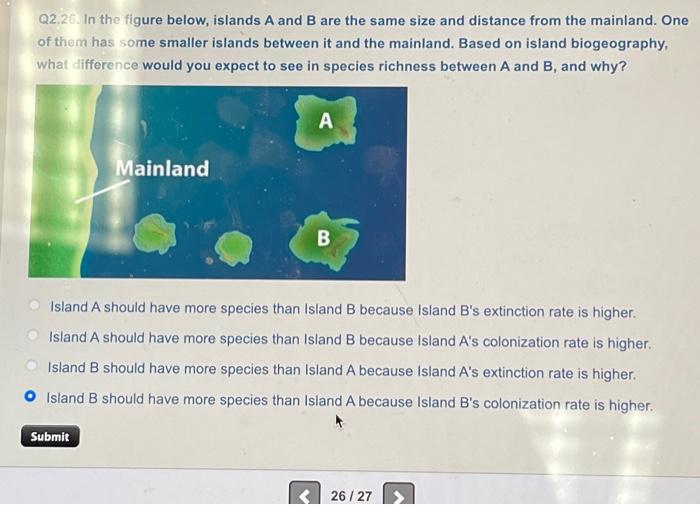 Solved Q2.26. In the figure below, islands A and B are the | Chegg.com