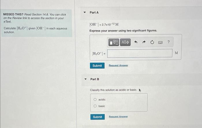 Solved Calculate [H3O+] given [OH-] in each aqueous | Chegg.com