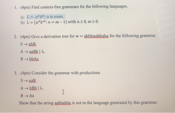 Solved 1 4pts Find Context Free Grammars For The 7797