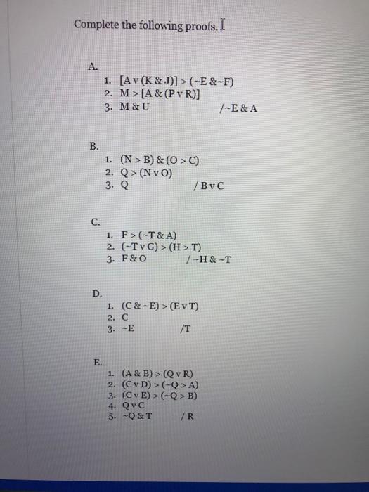 Solved Complete The Following Proofs I A 1 Av K J Chegg Com