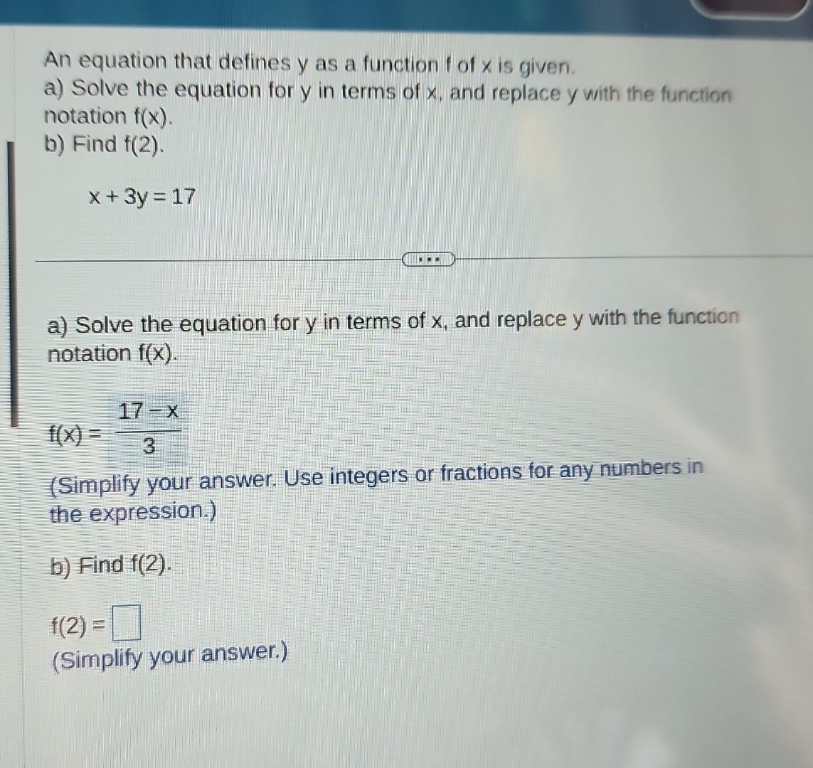 Solved An equation that defines y as a function f of x is | Chegg.com