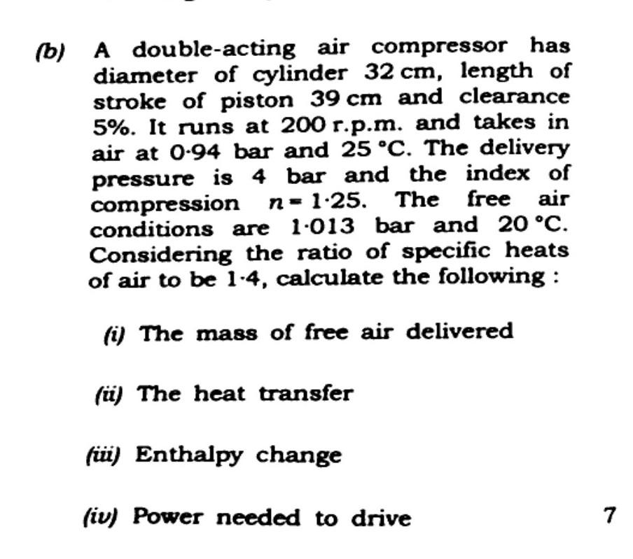 Solved A doubleacting air compressor has diameter of