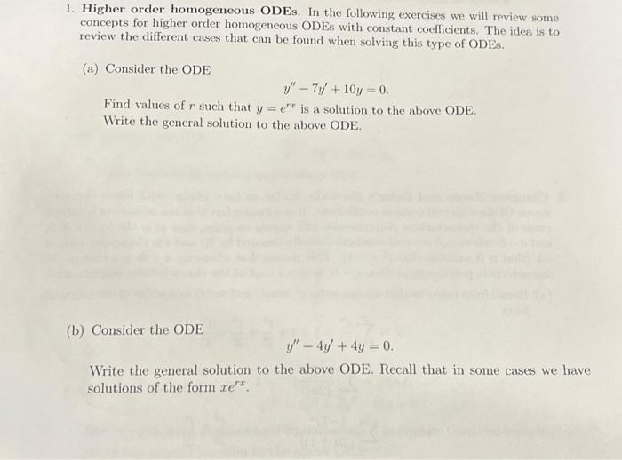 Solved 1. Higher order homogeneous ODEs. In the following | Chegg.com