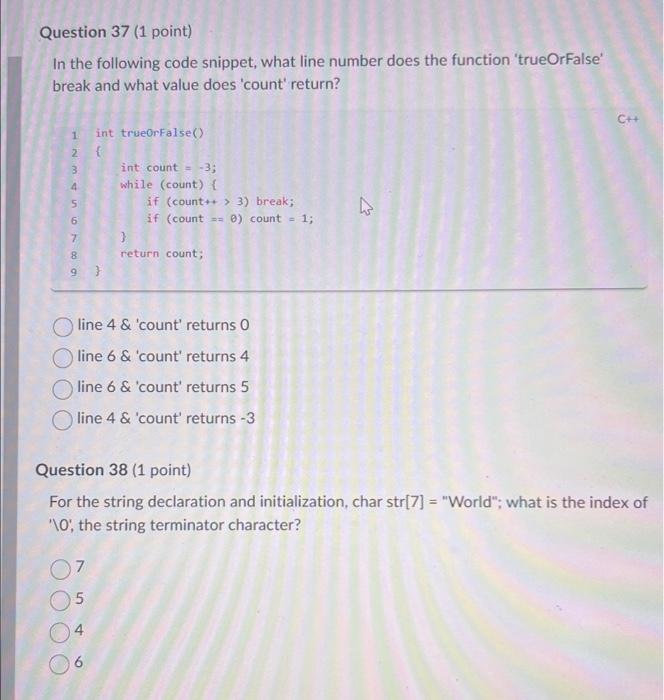 Solved Question 37 (1 point) In the following code snippet, | Chegg.com