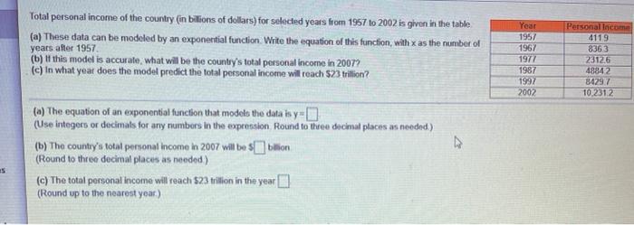 Total personal income of the country in billions of | Chegg.com