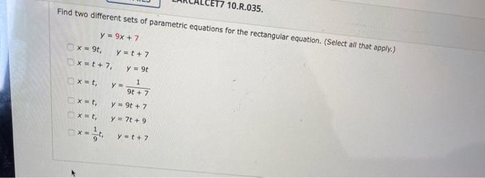 Solved Find two different sets of parametric equations for | Chegg.com