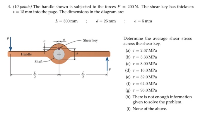 Solved 4. (10 points) The handle shown is subjected to the | Chegg.com