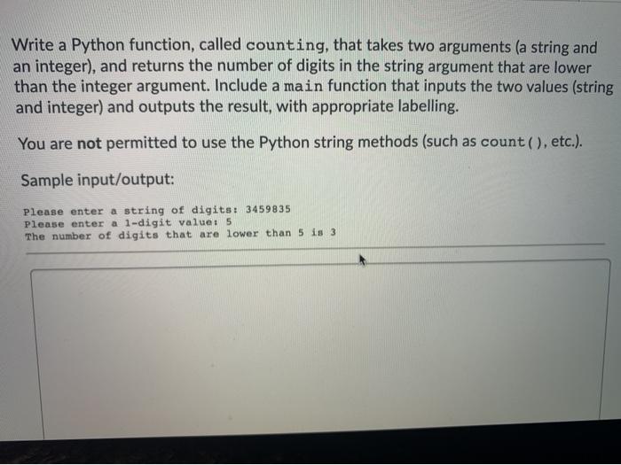 Solved Write a Python function, called counting, that takes | Chegg.com