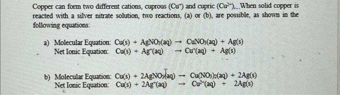 Solved Copper can form two different cations, cuprous | Chegg.com