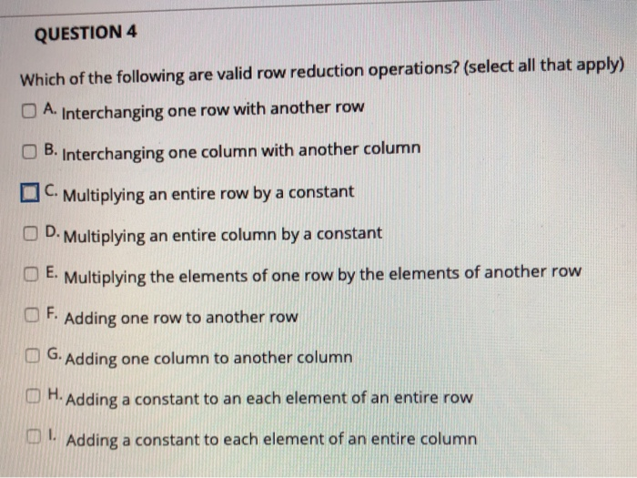 Solved QUESTION 4 Which of the following are valid row Chegg