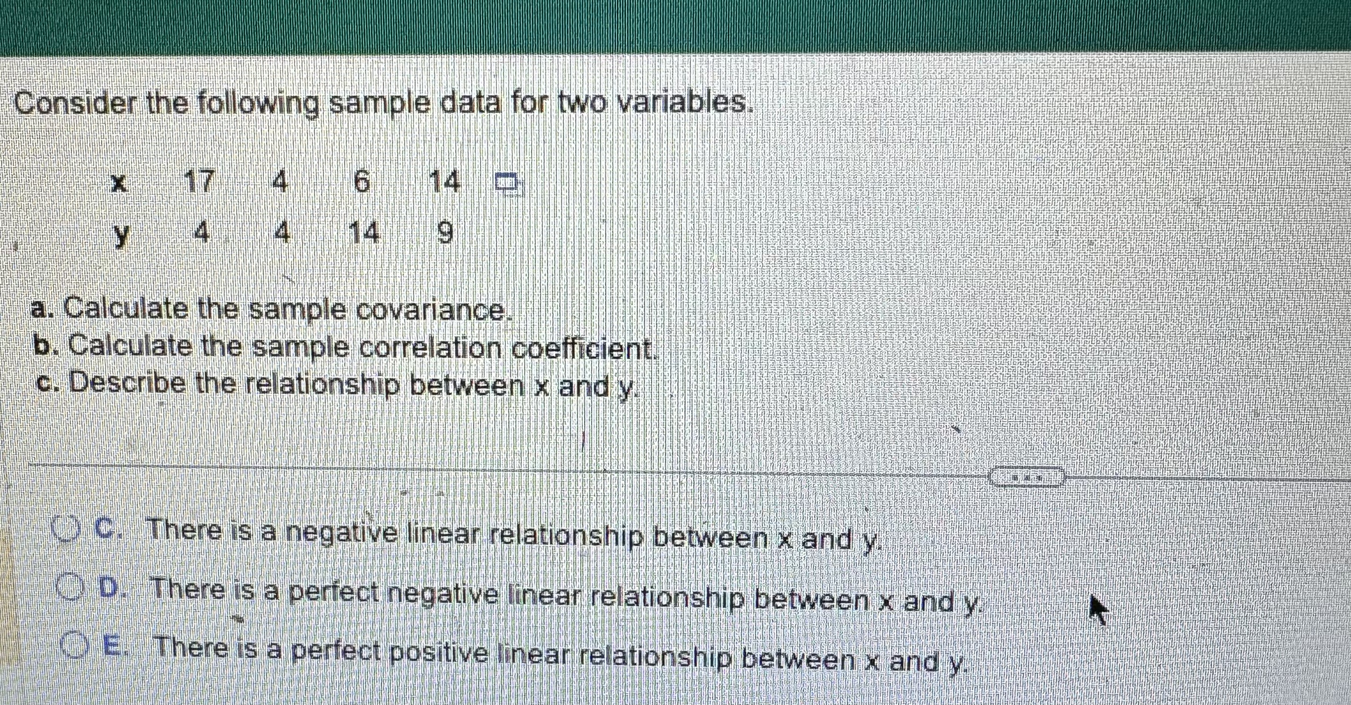 Solved Consider the following sample data for two | Chegg.com