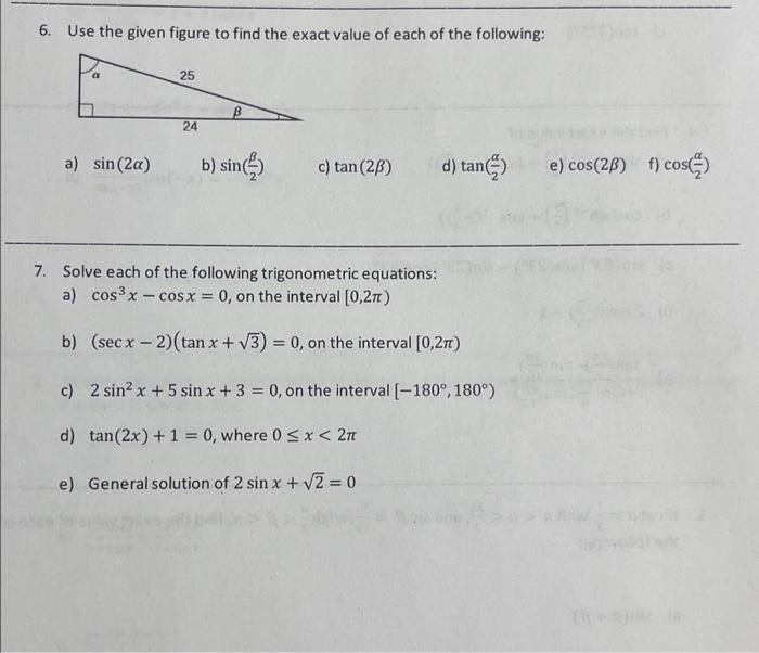 6. Use The Given Figure To Find The Exact Value Of 