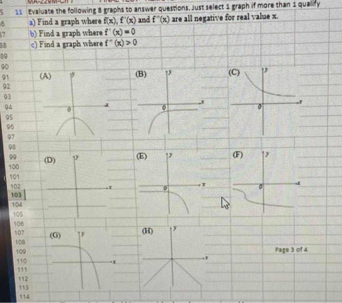 Solved 5 16 B7 38 89 1. Evaluate the following 8 graphs to | Chegg.com