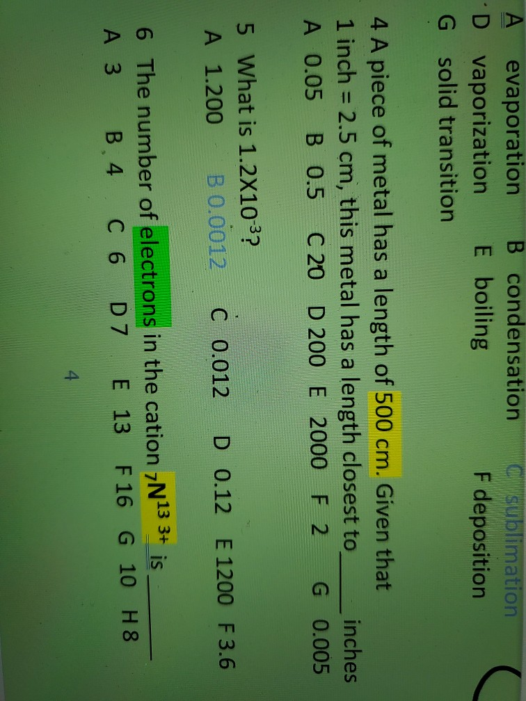 Solved A Evaporation D Vaporization G Solid Transition B Chegg Com