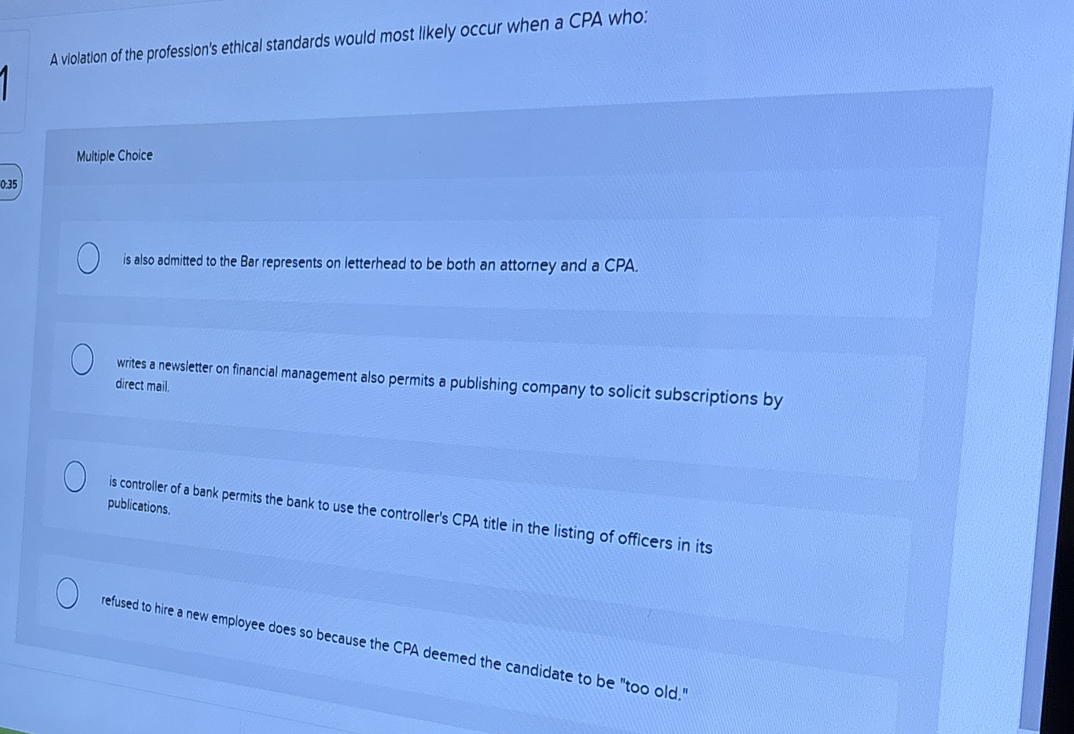 Solved A vilation of the profession's ethical standards | Chegg.com