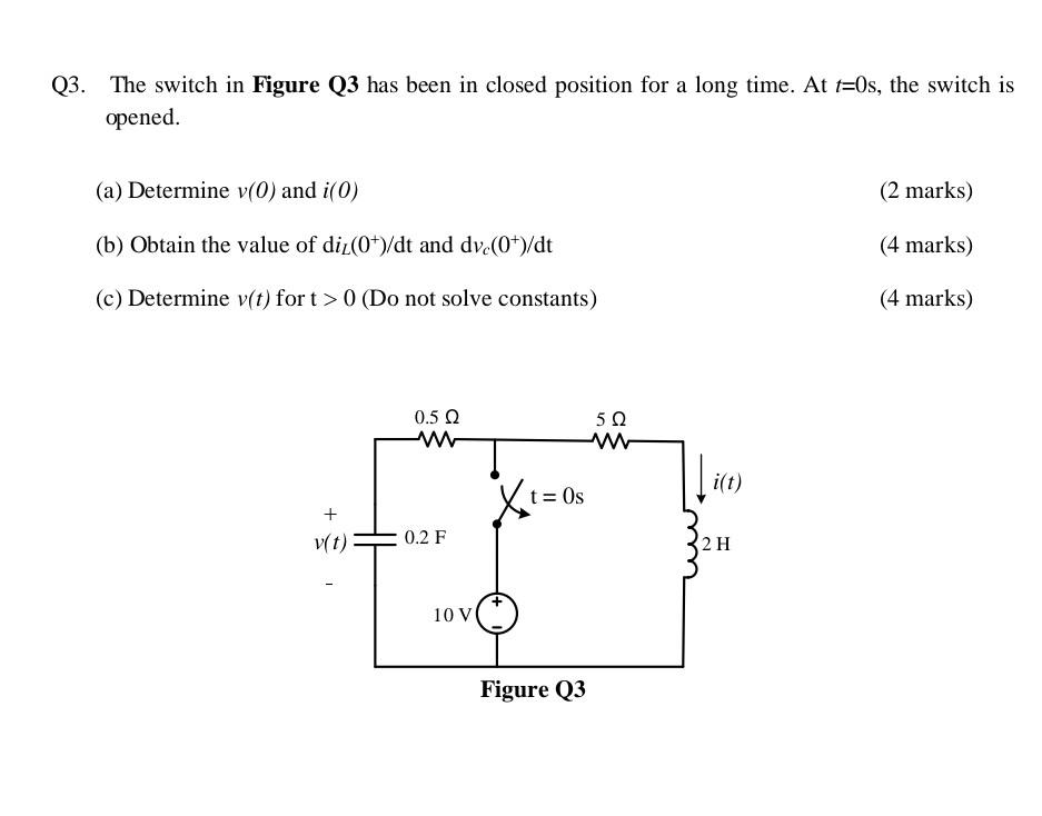 Solved Q3. The switch in Figure Q3 has been in closed | Chegg.com