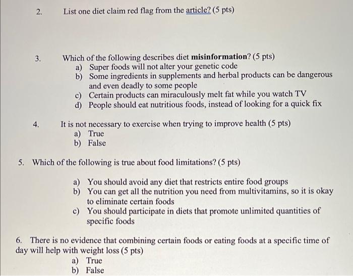 Solved 2 List One Diet Claim Red Flag From The Article Chegg Com