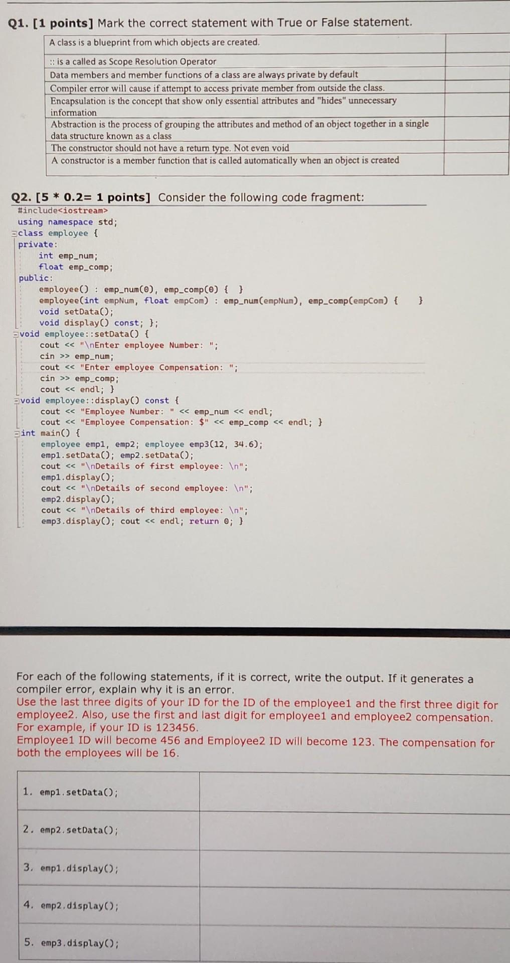 Solved Q2. [5∗0.2=1 points ] Consider the following code | Chegg.com