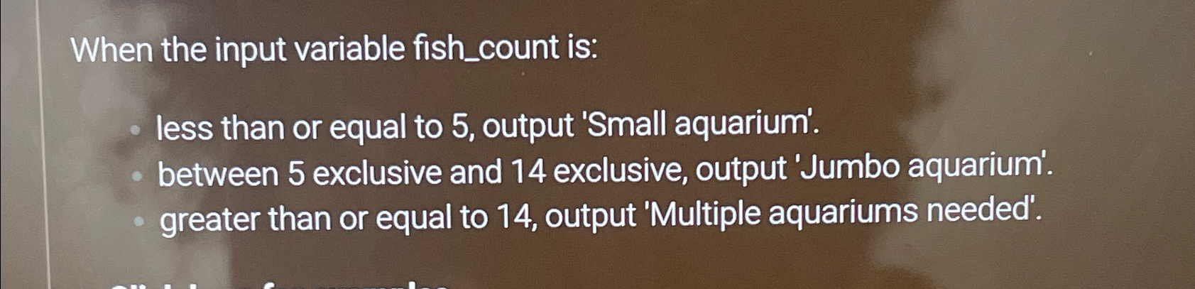 Solved When the input variable fish_count is:less than or | Chegg.com