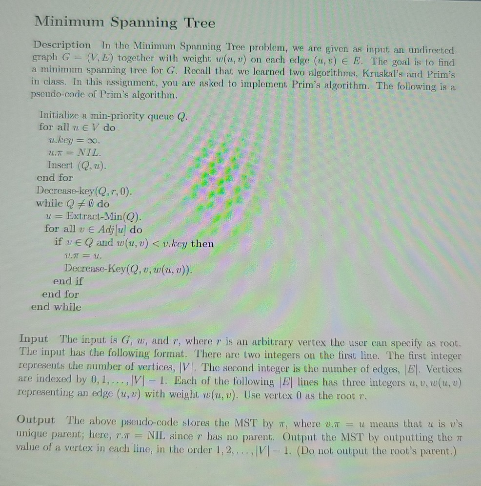 Solved Minimum Spanning Tree Description In The Minimum S Chegg Com