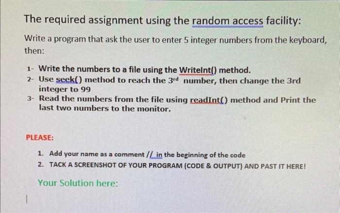 Solved The required assignment using the random access | Chegg.com