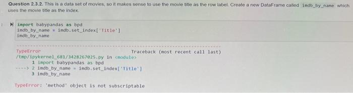 Solved Question 2.2.2 Using code assign to tenth movie the