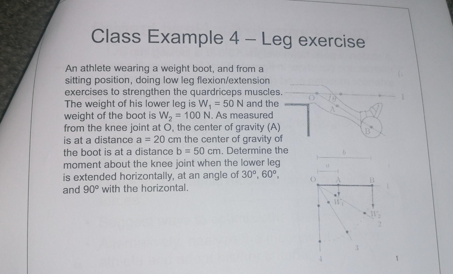 Solved Class Example 4-Leg exercise An athlete wearing a | Chegg.com
