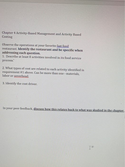 Solved Chapter 4 Activity-Based Management and Activity | Chegg.com