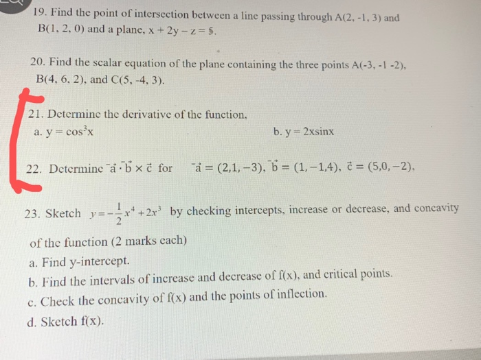 Solved 19. Find the point of intersection between a line | Chegg.com
