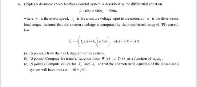 Solved 6. (15pts) A dc motor speed feedback control system | Chegg.com