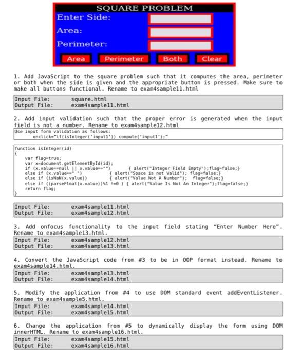 Solved SQUARE PROBLEM Enter Side: Area: Perimeter: Area | Chegg.com