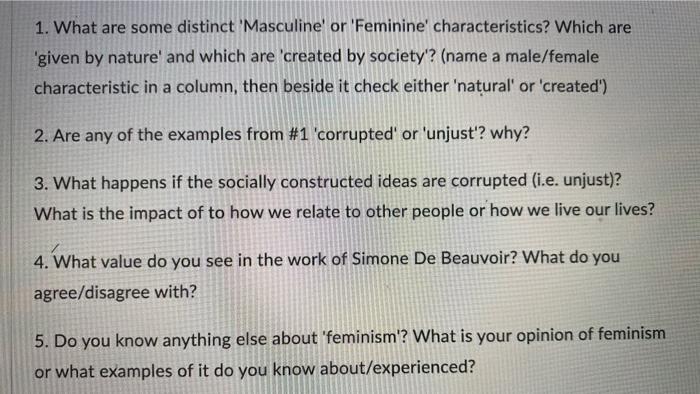Characteristics feminine masculine and 
