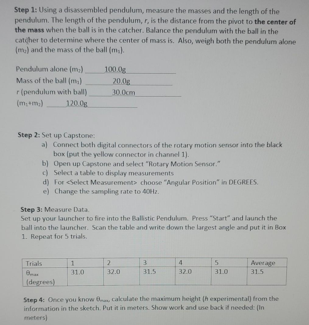Solved Lab 7 Ballistic Pendulum (Online) SUMMARY: In this | Chegg.com