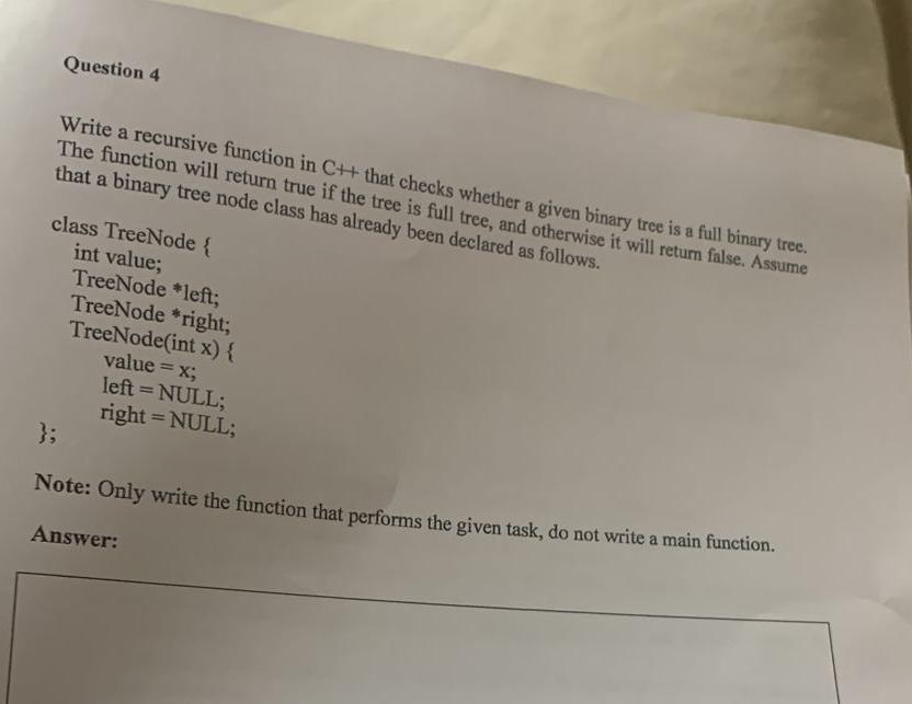 Solved Question 4Write a recursive function in C+ ﻿that | Chegg.com
