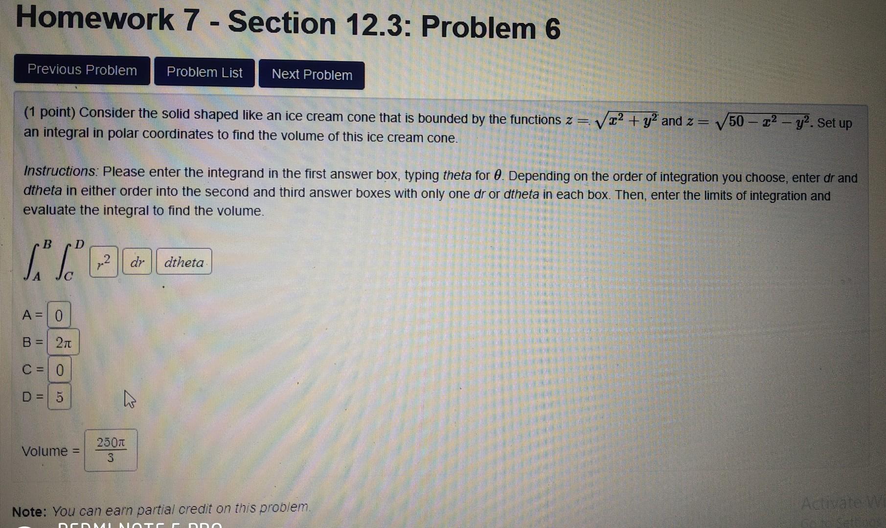 Solved Homework 7 - Section 12.3: Problem 6 Previous Problem | Chegg.com