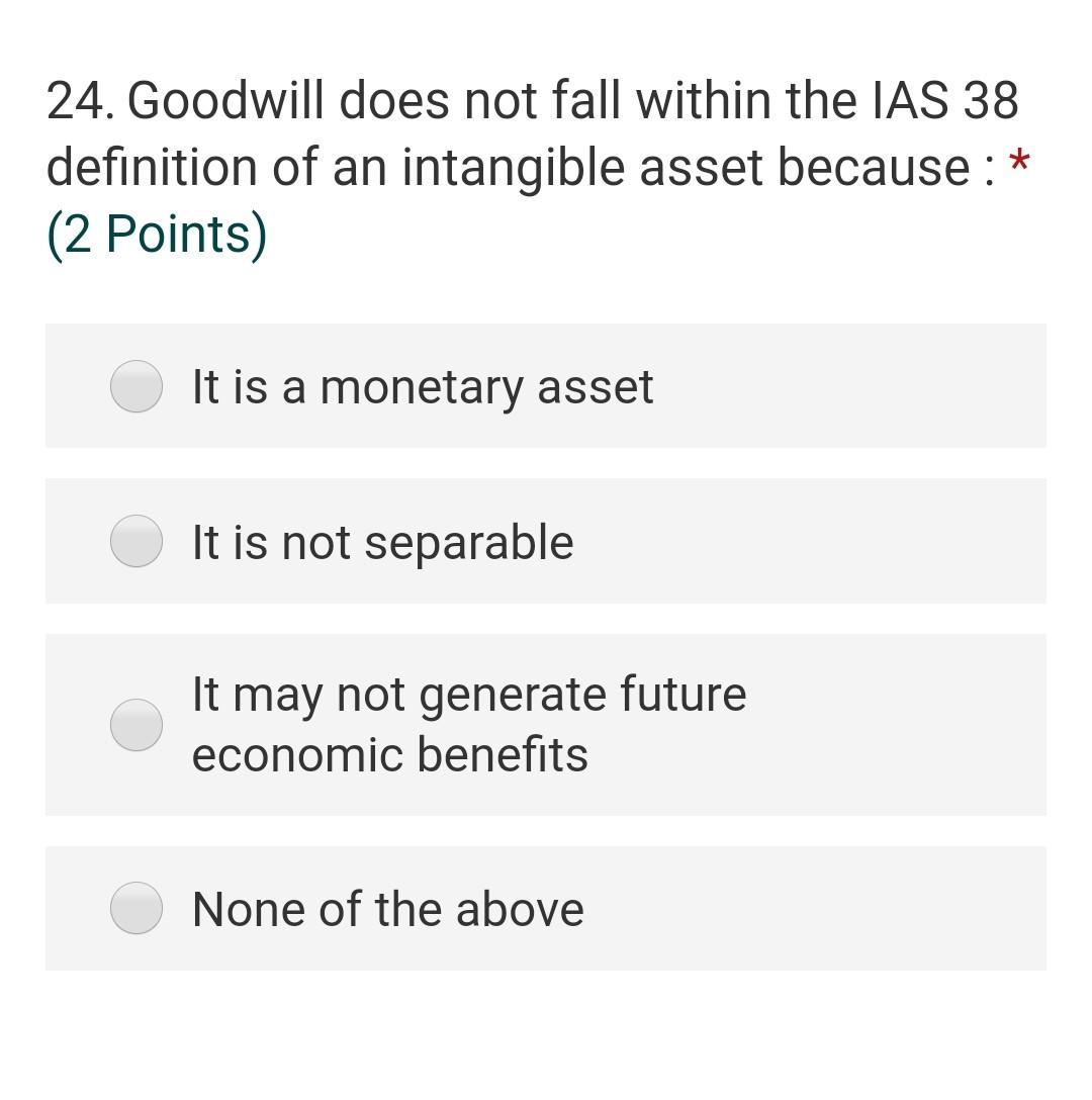 Solved 24. Goodwill does not fall within the IAS 38