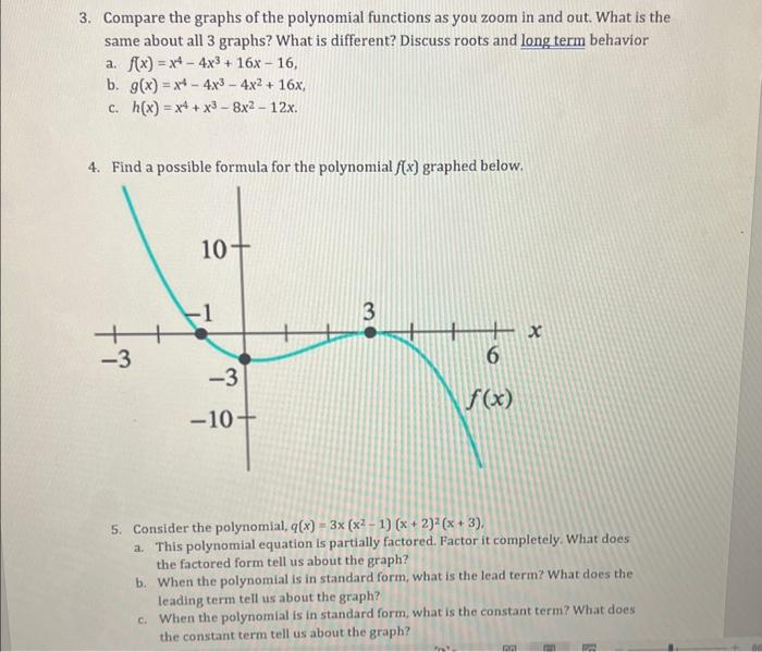 Solved 3. Compare the graphs of the polynomial functions as | Chegg.com