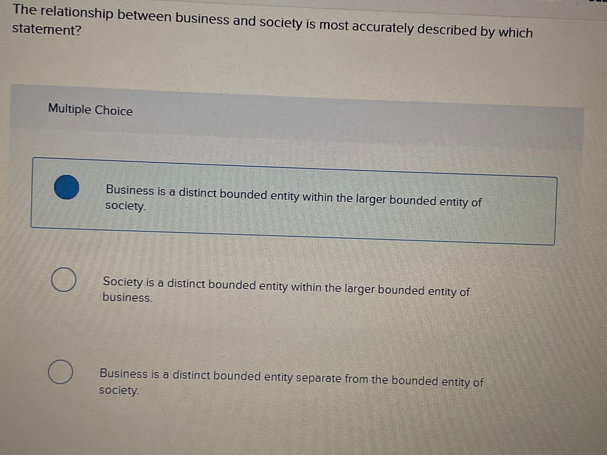Solved The relationship between business and society is most | Chegg.com
